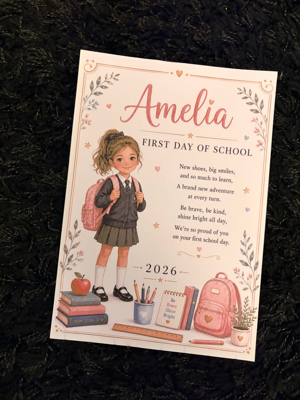Personalised First Day of School Print 2026